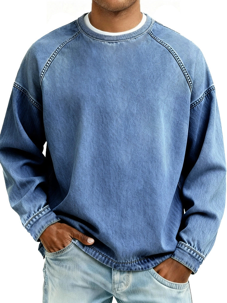 Men's Retro Fashion Distressed Crew Neck Long-Sleeve Loose Sweatshirt