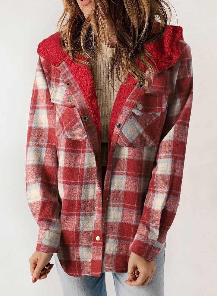 Winter Casual Plaid Hooded Wool Coat