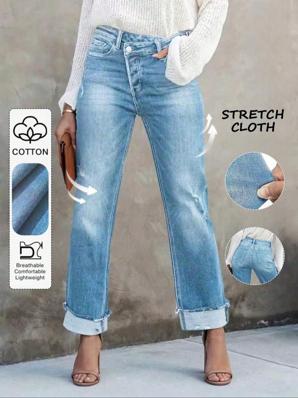 Women's Solid Color Jeans, Casual Comfy Denim Pants for Daily Wear, Ladies Bottoms for All Seasons