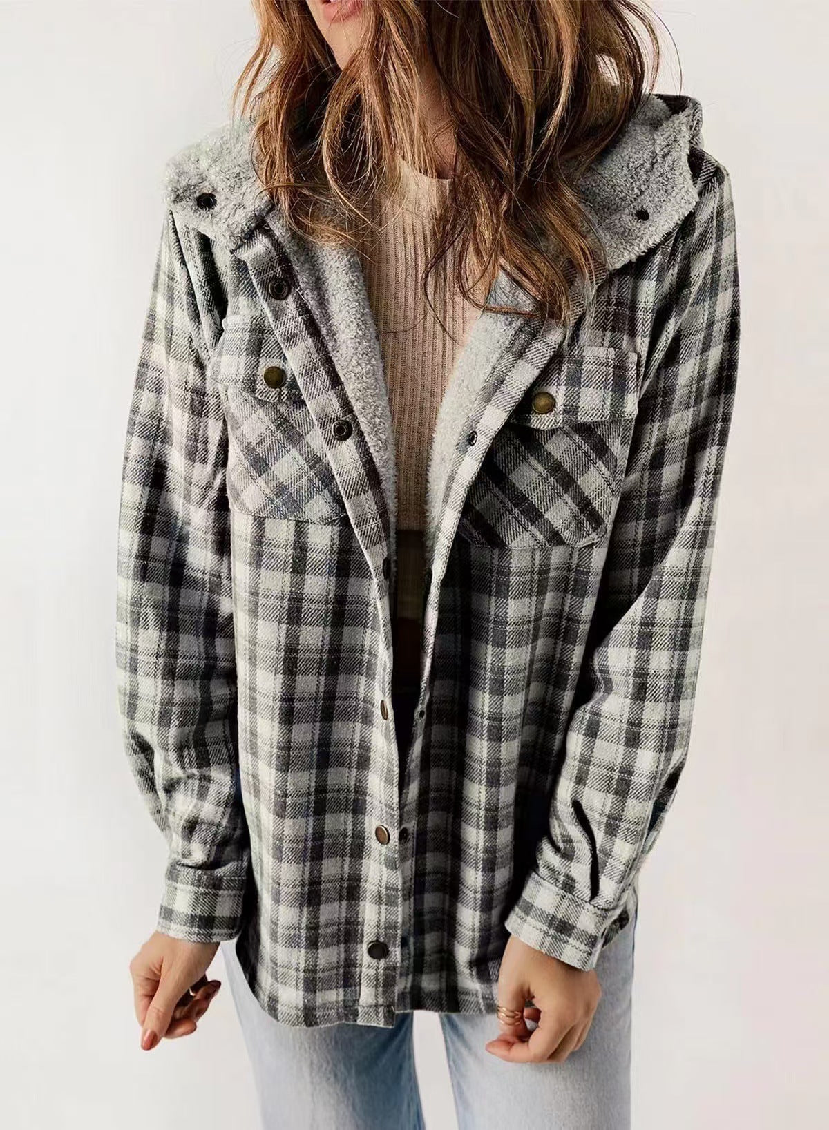 Winter Casual Plaid Hooded Wool Coat