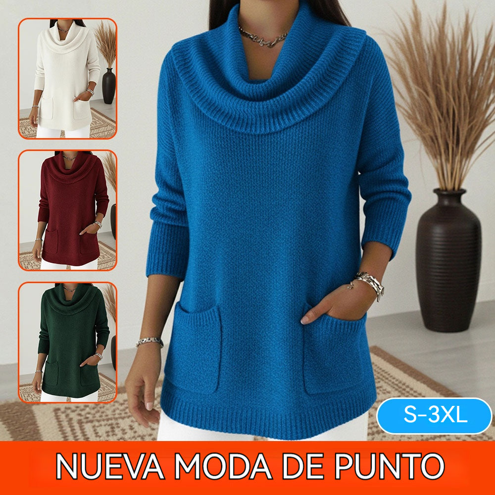 2026 New Women's Monochromatic Sweater with Pockets.