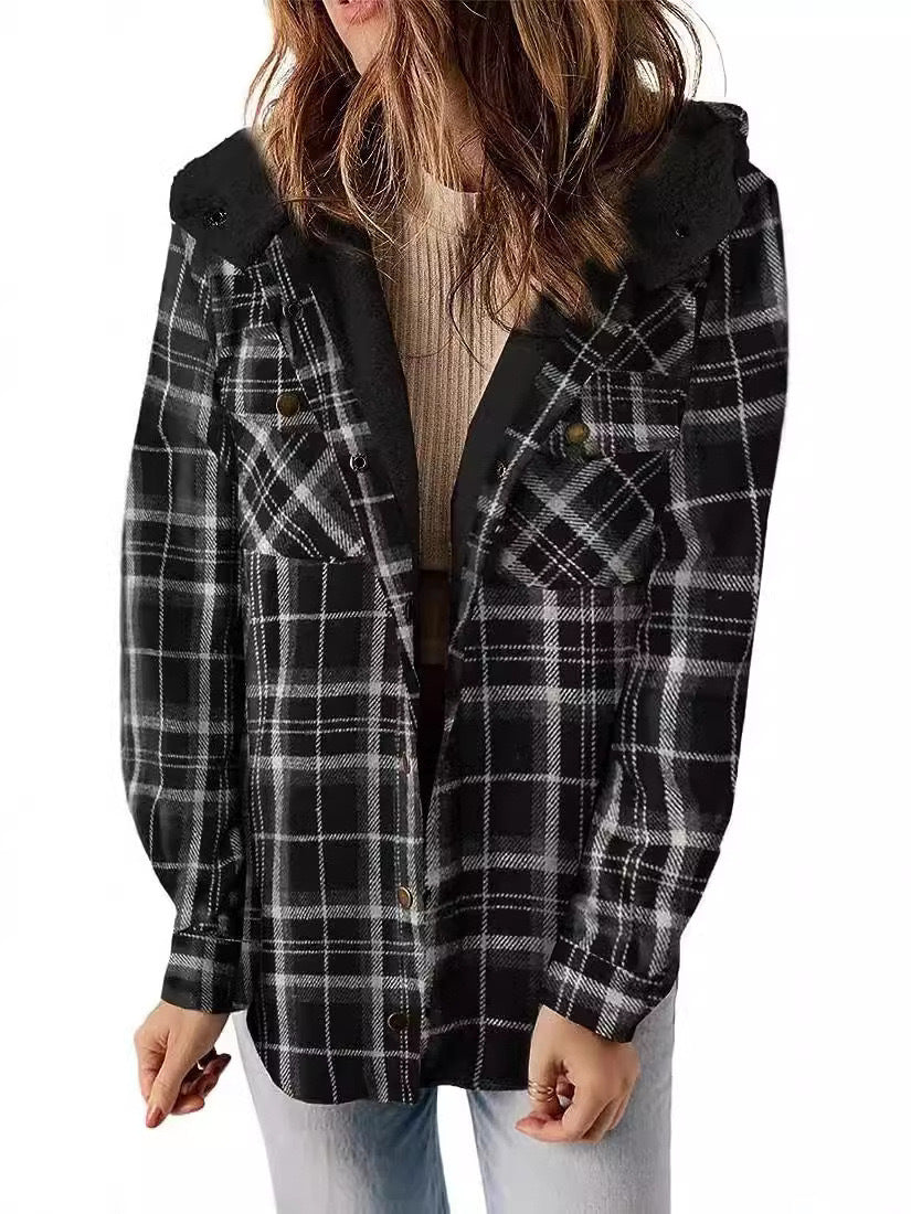 Winter Casual Plaid Hooded Wool Coat