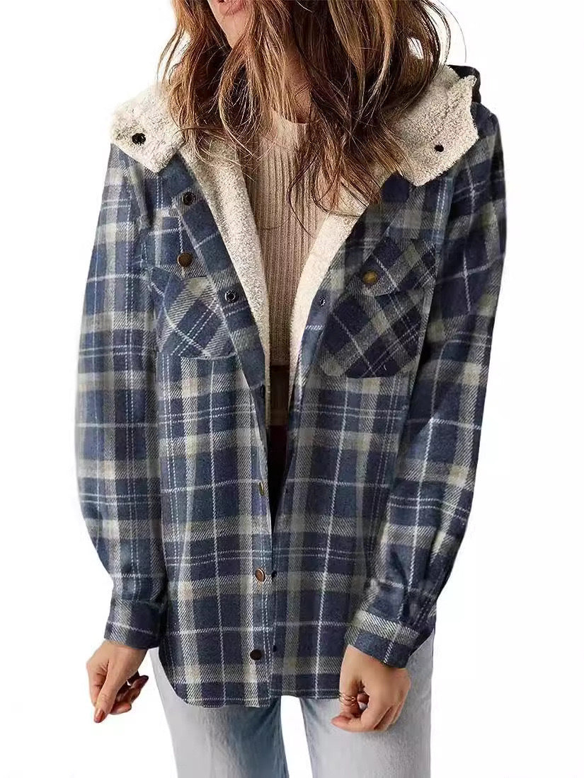 Winter Casual Plaid Hooded Wool Coat