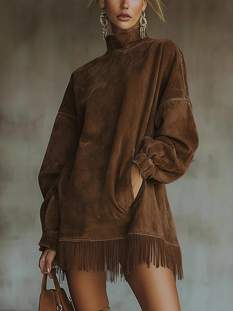 Urban Suede Effect Fringe Tunic