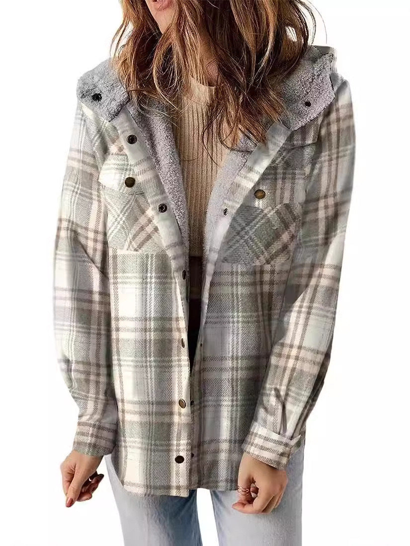 Winter Casual Plaid Hooded Wool Coat