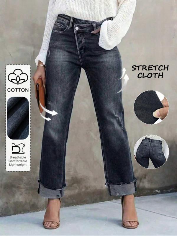 Women's Solid Color Jeans, Casual Comfy Denim Pants for Daily Wear, Ladies Bottoms for All Seasons