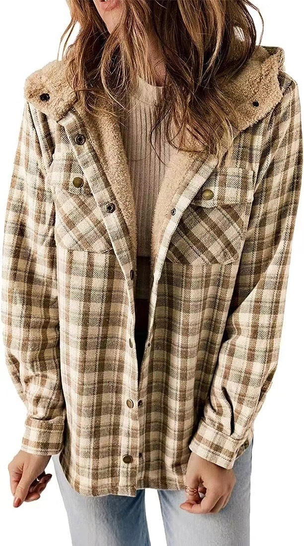 Winter Casual Plaid Hooded Wool Coat