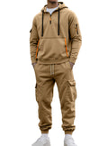 Autumn And Winter Men's Fleece Zipper Sweatshirt Fashionable Hoodie Multi-pocket Overalls Suit