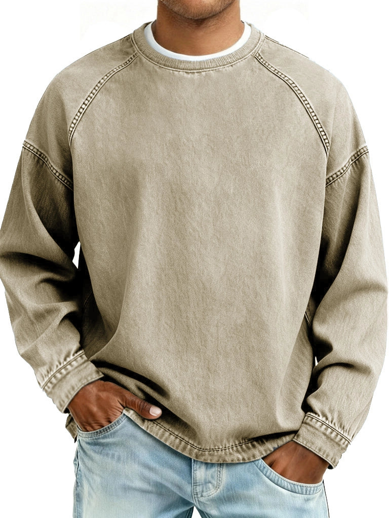 Men's Retro Fashion Distressed Crew Neck Long-Sleeve Loose Sweatshirt