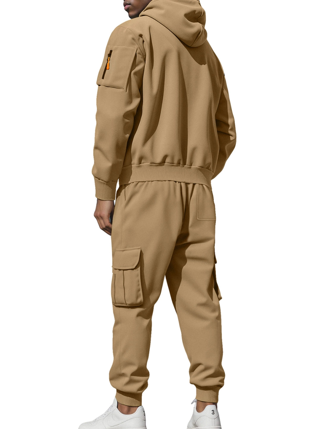 Autumn And Winter Men's Fleece Zipper Sweatshirt Fashionable Hoodie Multi-pocket Overalls Suit