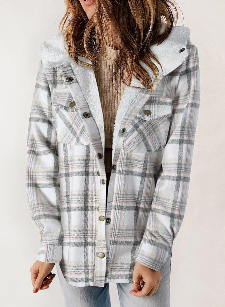 Winter Casual Plaid Hooded Wool Coat