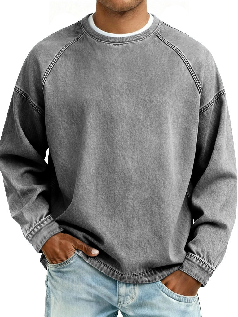 Men's Retro Fashion Distressed Crew Neck Long-Sleeve Loose Sweatshirt