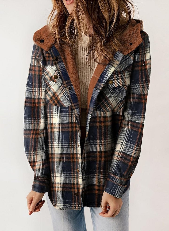 Winter Casual Plaid Hooded Wool Coat