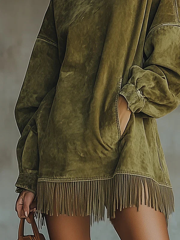 Urban Suede Effect Fringe Tunic