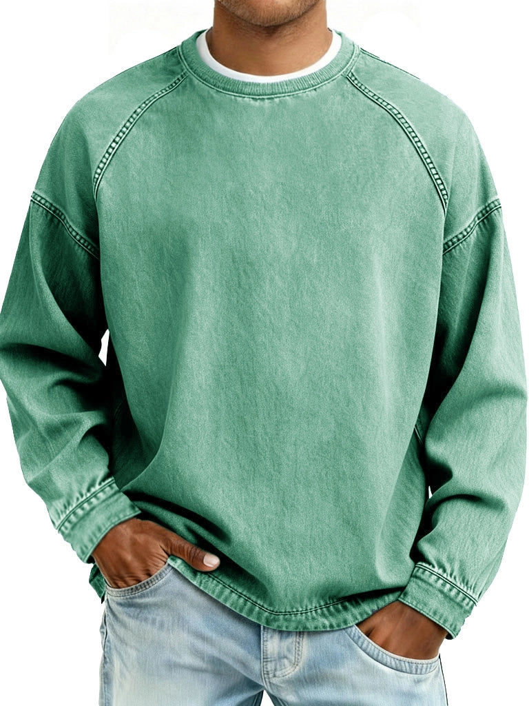 Men's Retro Fashion Distressed Crew Neck Long-Sleeve Loose Sweatshirt