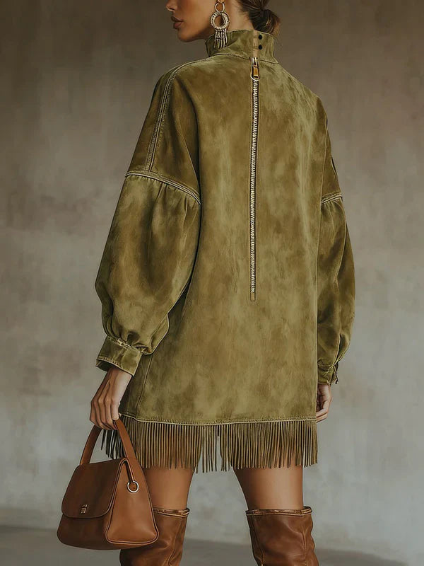 Urban Suede Effect Fringe Tunic