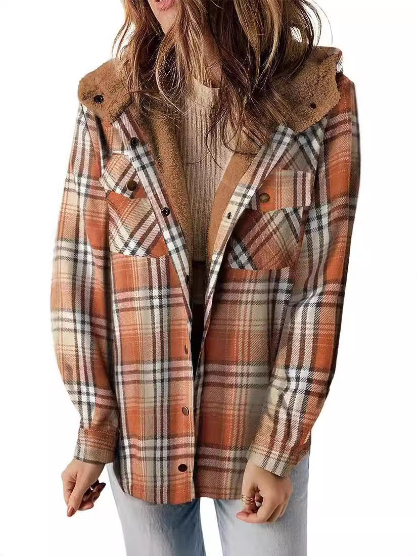 Winter Casual Plaid Hooded Wool Coat