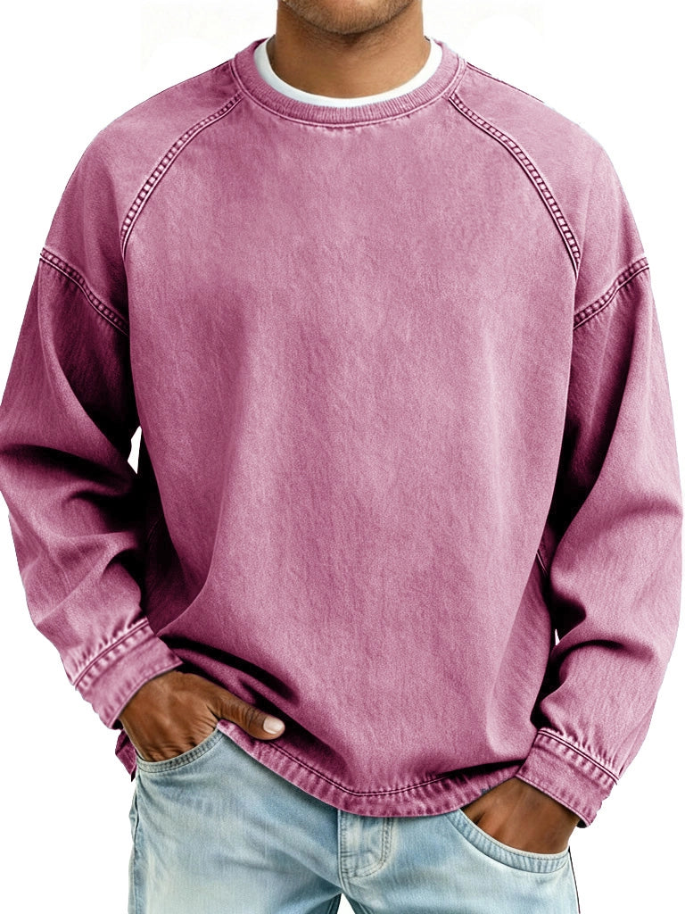 Men's Retro Fashion Distressed Crew Neck Long-Sleeve Loose Sweatshirt