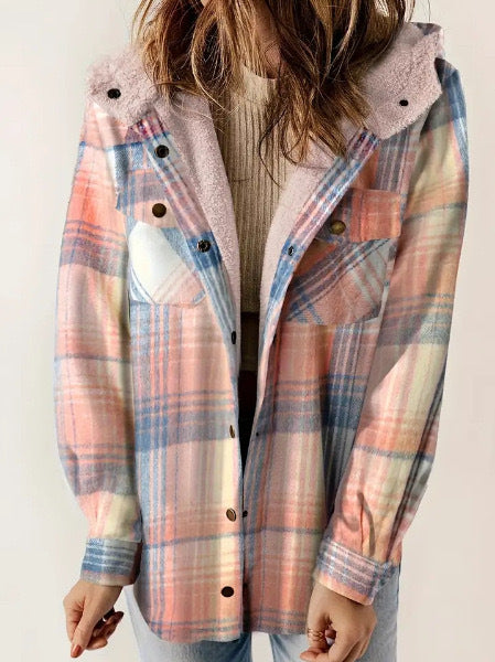 Winter Casual Plaid Hooded Wool Coat