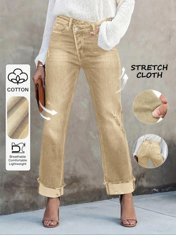 Women's Solid Color Jeans, Casual Comfy Denim Pants for Daily Wear, Ladies Bottoms for All Seasons